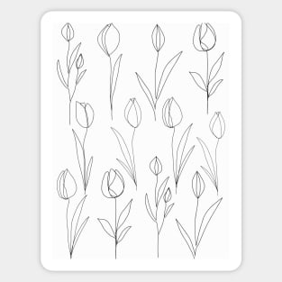 Tulip One Line Art Flowers Black And White Sticker